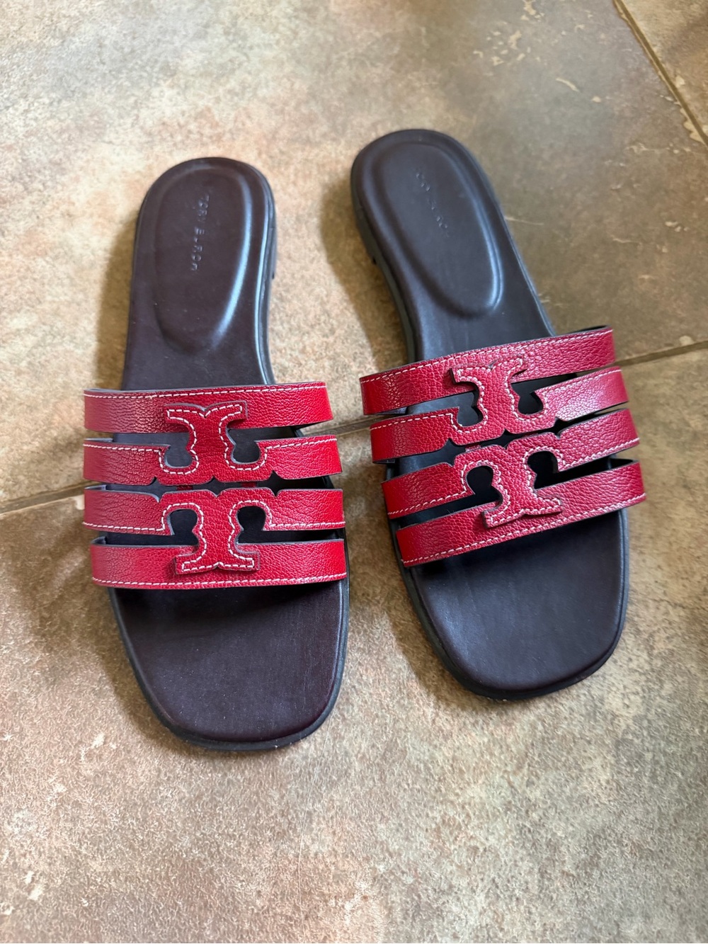 Tory Burch Red Multi-Strap Slide Sandals - Picture 2 of 5
